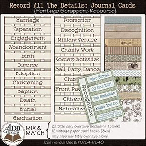 Heritage Resource Record The Details Journal Cards by ADB Designs CU/PU