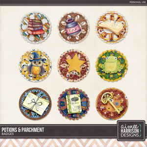 Potions & Parchment Badges by Aimee Harrison