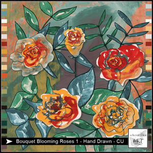 Bouquet CU Blooming Roses 1 hand drawn by Christine Art