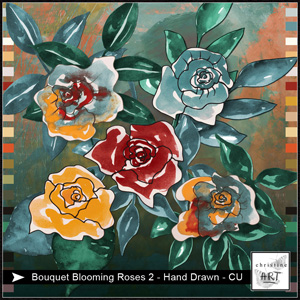 Bouquet CU Blooming Roses 2 hand drawn by Christine Art