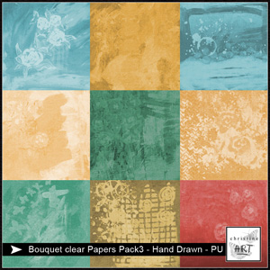 Bouquet clear Papers Pack3 hand drawn by Christine Art