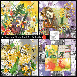 Daffodils 1 Bundle hand drawn by Christine Art