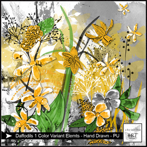 Daffodils 1 Color Variant Elements hand drawn by Christine Art 