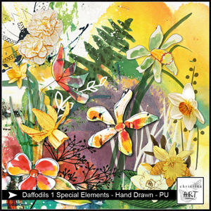 Daffodils 1 Special Elements hand drawn by Christine Art 