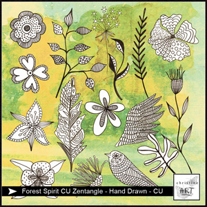 Forest Spirit CU Zentangle hand drawn by Christine Art