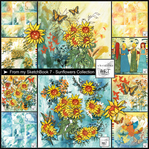 Sunflowers Collection hand drawn by Christine Art