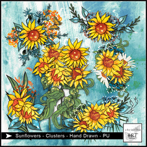 Sunflowers Clusters hand drawn by Christine Art