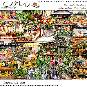 Farmer's Market Watercolor Elements by Mixed Media by Erin
