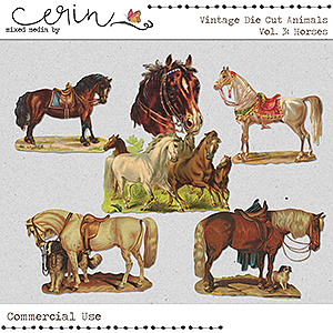 Vintage Die Cut Animals Vol 3: Horses (CU) by Mixed Media by Erin 
