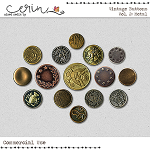 Vintage Buttons Vol 2: Metal (CU) by Mixed Media by Erin