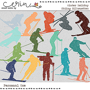 Winter Holiday {Skiing Silhouettes}  by Mixed Media  by Erin