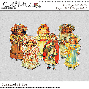 Vintage Paper Doll Tags Vol 1 (CU) by Mixed Media by Erin 