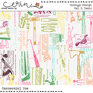 Vintage Stamps Vol 1 Tools (CU) by Mixed Media by Erin