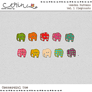 Wooden Buttons Vol 1: Elephants (CU) by Mixed Media by Erin