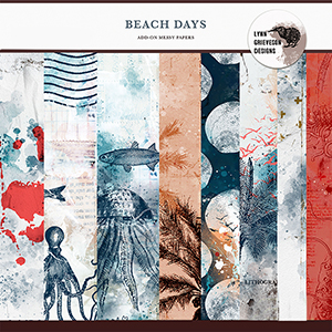 Beach Days Digital Scrapbooking Messy Paper Pack