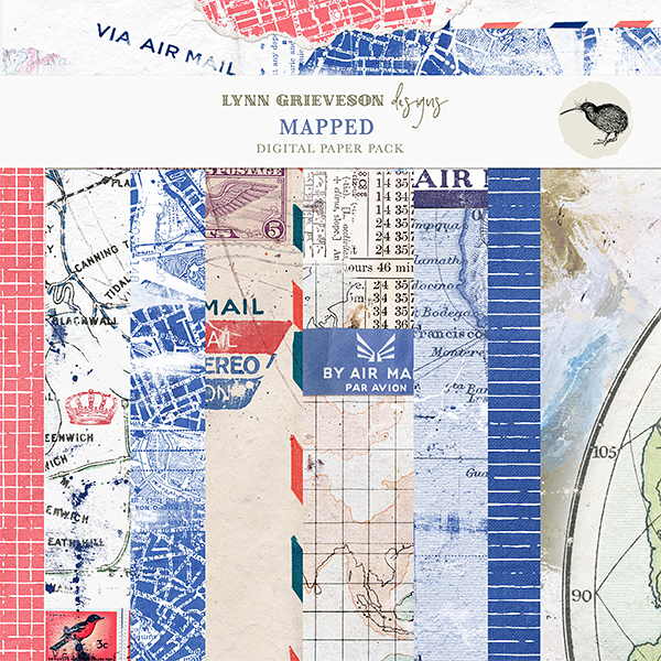 Mapped Digital Scrapbooking Paper Pack by Lynn Grieveson