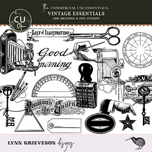 Vintage Essentials Commercial Use brushes and stamps for Digital Scrapbooking