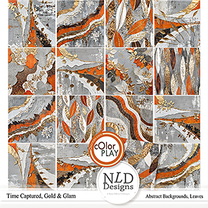 Time Captured,Gold & Glam Abstract Papers Leaves By NLD Designs