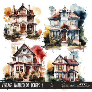 CU Vintage Watercolor Houses 1