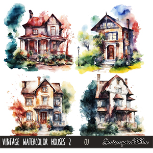 CU Vintage Watercolor Houses 2