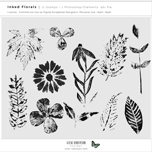 Inked Floral Stamps and Brushes