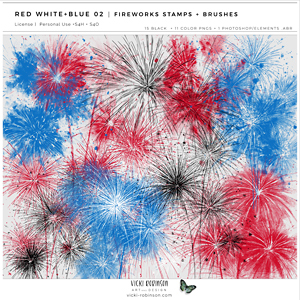 Red White + Blue Fireworks Stamps + Brushes