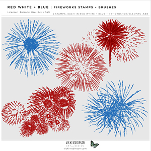 Red White and Blue Fireworks Stamps