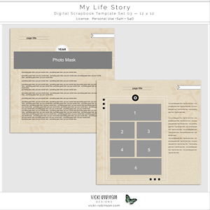 My Life Story Digital Scrapbook Template Set 03 12x12