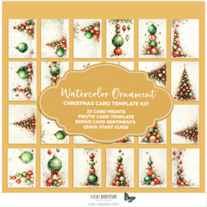 Watercolor Ornament Christmas Card Template Kit