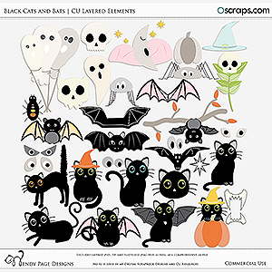 Black Cats and Bats Layered Elements (CU) by Wendy Page Designs 